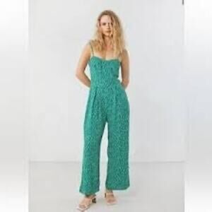 NWT Oak + Fort Size 2 Evergreen Floral Print Jumpsuit Tank Wide Leg Casual Comfy